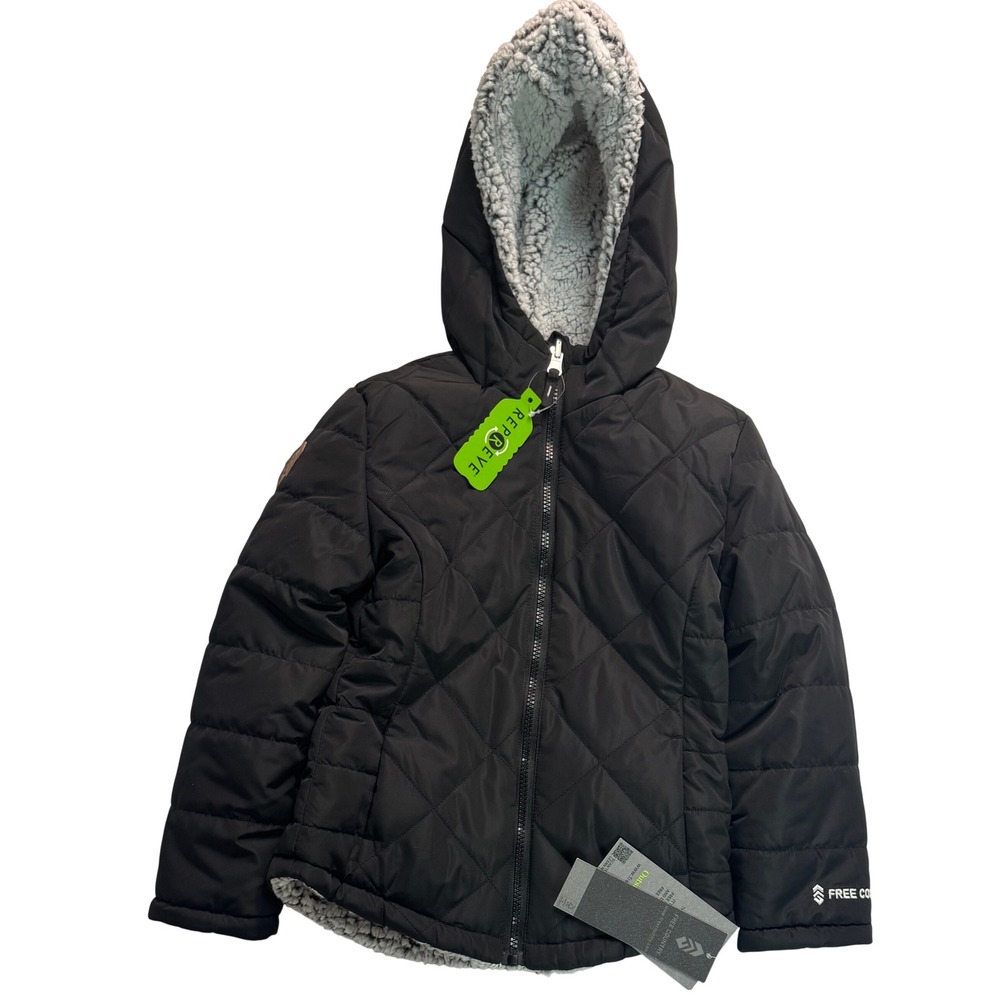 Free Country Kids Black Quilted Faux Fur Lined Puffer Jacket XXS 4-5